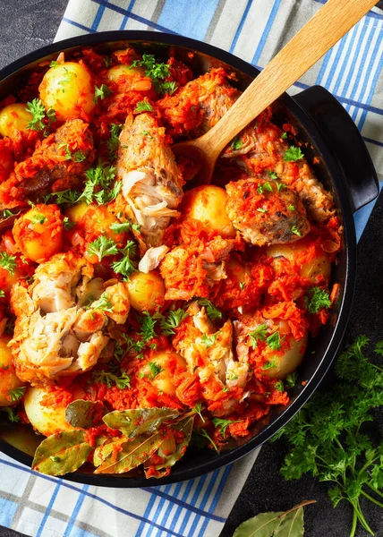 Ragoût Poisson Goberge Aux Pommes Terre Légumes Dans Plat Bakimg — Photo