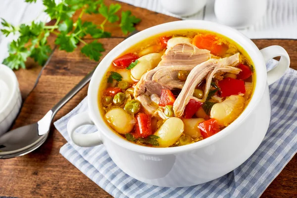 Sup Kacang Putih Dengan Daging Babi Dan Sayuran Dalam Mangkuk — Stok Foto