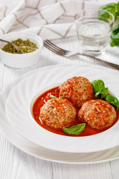 Balles Porc Épic Italiennes Boulettes Boeuf Haché Riz Sauce Tomate — Photo