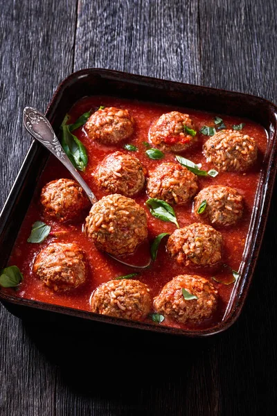 Balles Porc Épic Italiennes Boulettes Boeuf Haché Riz Sauce Tomate — Photo