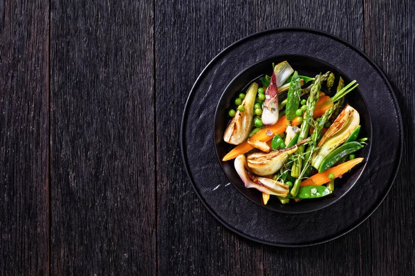 Barigoule Verduras Verão Funcho Cenouras Bebê Ervilhas Pressão Açúcar Ervilhas — Fotografia de Stock