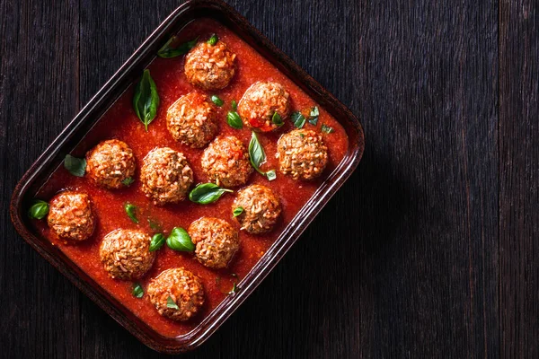 Balles Porc Épic Italiennes Boulettes Boeuf Haché Riz Sauce Tomate — Photo