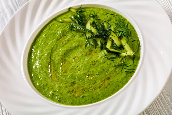 Tarator Sopa Pepino Frio Verão Com Endro Iogurte Azeite Tigela — Fotografia de Stock