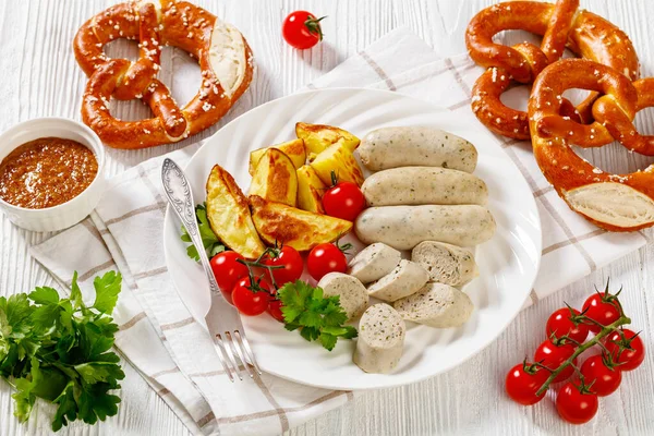 Weisswurst Bavarian White Sausage Minced Veal Pork Back Bacon Spices — Stock Fotó