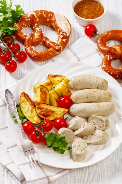 Weisswurst Bavarian White Sausage Minced Veal Pork Back Bacon Spices — Stock Fotó