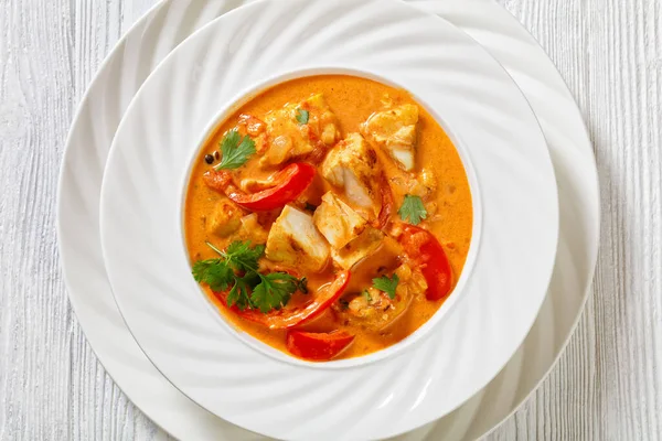 Fish Stew Cooked Rich Sauce Coconut Milk Crushed Tomatoes Sweet — Foto de Stock