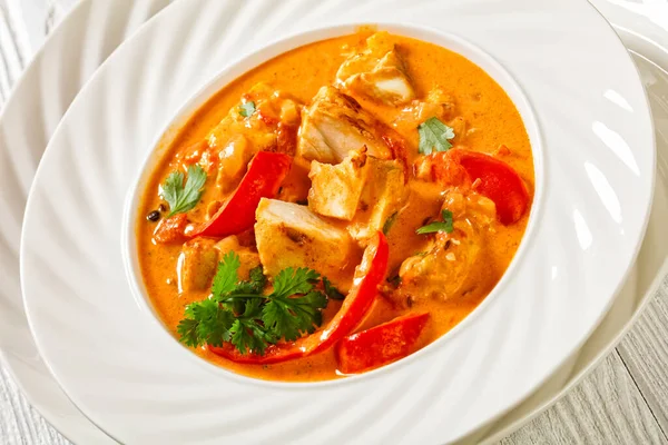 Fish Stew Cooked Rich Sauce Coconut Milk Crushed Tomatoes Sweet — Stockfoto