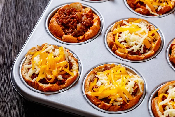 Sloppy Joe Cups Hamburger Bun Cups Ground Beef Onions Tossed —  Fotos de Stock