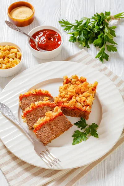 Meatloaf Stuffing Casserole Ground Beef Dinner Recipe Meatloaf Base Topped — Stock Photo, Image