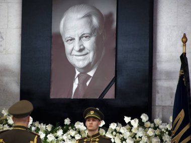 KYIV, Leonid Kravchuk 'un Ukrayna' nın ilk başkanı Leonid Kravchuk 'un 17 Mayıs 2022' deki cenaze töreninde UKRAINE Portresi