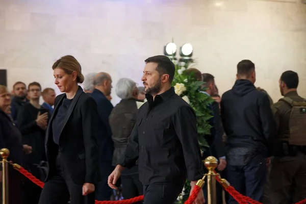 KYIV, UKRAINE Volodymyr Zelenskyy the sixth president of Ukraine with his wife Olena Zelenska at funeral farewell ceremony with the first President of Ukraine Leonid Kravchuk, MAY 17, 2022