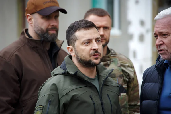 SEPT 14 2022 Ukrayna Devlet Başkanı Volodymyr Zelensky Rusya 'nın Ukrayna savaşı sırasında Harkiv' i ziyaret etti. Kharkiv, Ukrayna