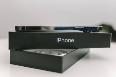 KAUNAS, LITHUANIA - 20 HAZİRAN 2022: Yeni Apple iPhone 13 Pro Max akıllı telefonu üçlü lensli kamera ile açmak