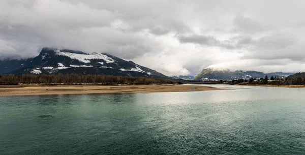 Panorama Overcast Cloudy Day Columbia River Revelstoke British Columbia Stock Image