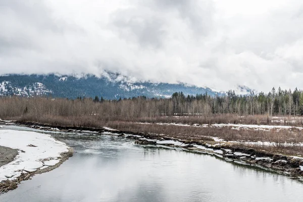 Rivelstock Kanada yakınlarındaki Columbia Nehri Vadisi karla kaplıydı..