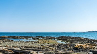 Victoria Britanya Kolumbiyası kıyılarından Gürcistan 'ın açık mavi gökyüzüne güzel bir manzara.