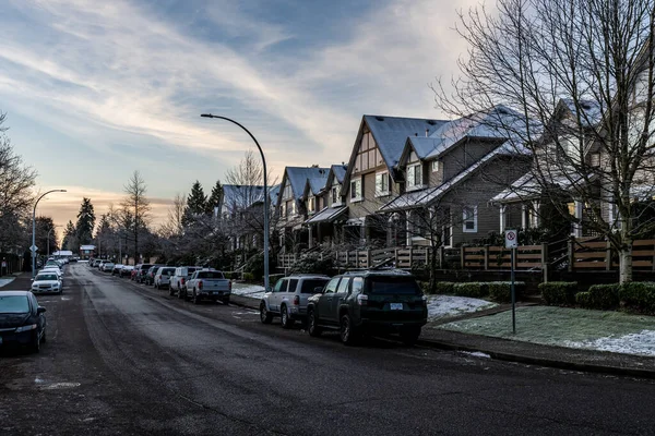 SURREY, CANADA - DECEMBER 24, 2020: The historical part of the city winter street view Stock Picture