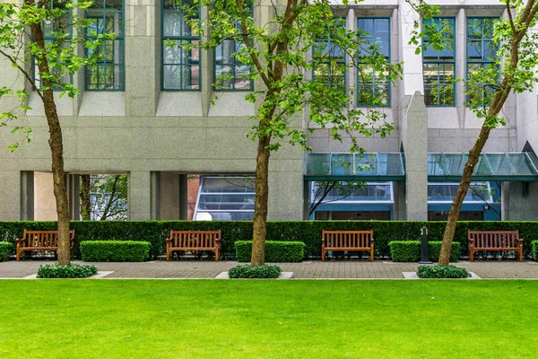 Vancouver Canada June 2020 Green Lawn Benches Rest Office Building — 图库照片