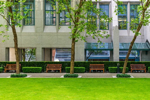 Vancouver Canada June 2020 Green Lawn Benches Rest Office Building Stock Photo