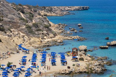 Protaras, Kıbrıs - 25 Haziran 2021: Konnos Plajı