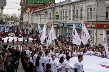 TOMSK, RUSSIA - 10 Eylül 2016: Öğrencilerin geçit töreni