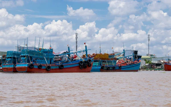 Delta Del Mekong Vietnam Abril 2018 Barcos Carga Fondeados — Foto de Stock