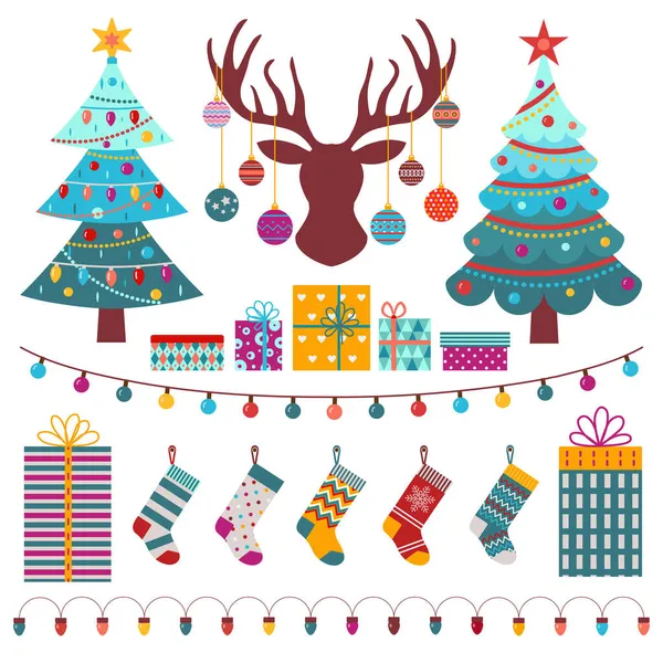 Elementos de design de decorações de Natal definidos em plano —  Vetores de Stock