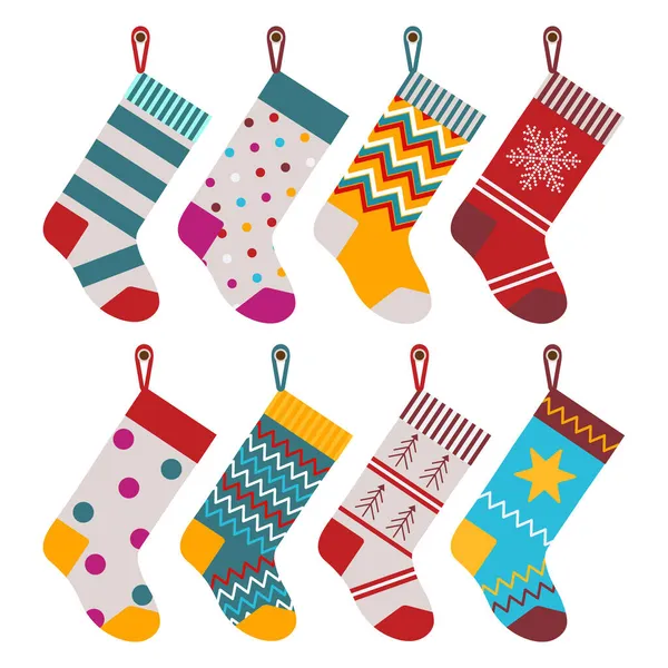 Christmas Gift Socks or Stockings in Flat — Stock Vector