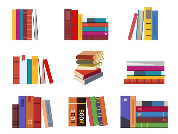Conjunto de pilas y pilas de libros en diseño plano — Archivo Imágenes Vectoriales