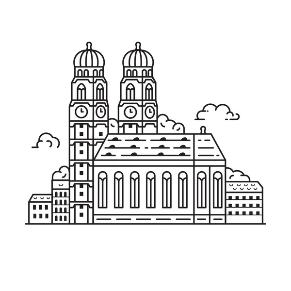 Munich Cathedral Frauenkirche Scene in Line Art —  Vetores de Stock
