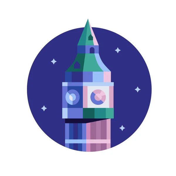 Биг Бен Часовая башня икона в плоском дизайне — стоковый вектор