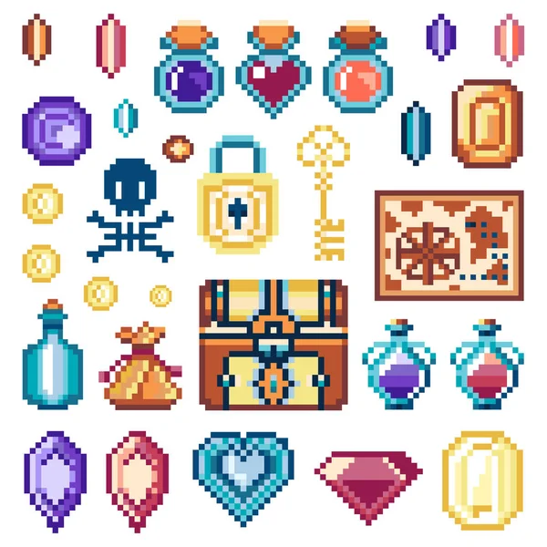 Pixel Arts Treasures and Potions Game Assets — 스톡 벡터