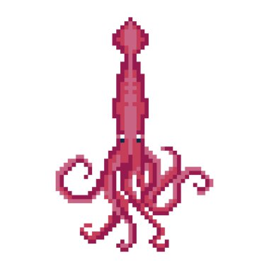 8 bit Oyun için Piksel Sanat Mürekkep Balığı Cini