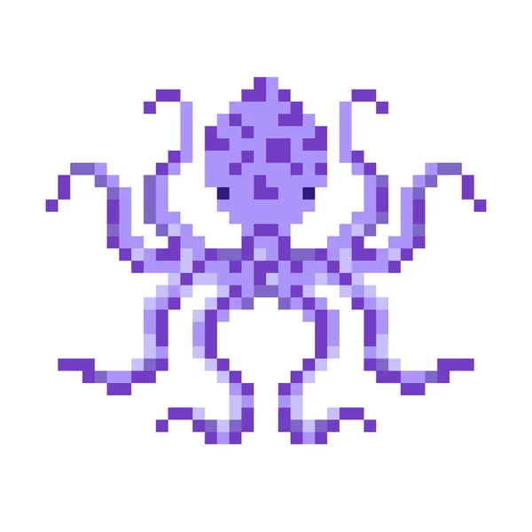 Piksel Sanat Octopus Deniz Yaratığı için 8 bit Oyun — Stok Vektör