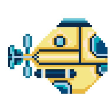 Pixel Art Bathyscaphe veya Submarine in 8 bit Style