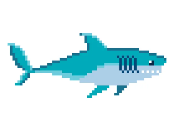 Pixel Art Shark en estilo de juego retro de 8 bits — Archivo Imágenes Vectoriales