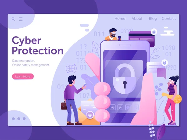 Banner web de seguridad móvil y protección cibernética — Vector de stock