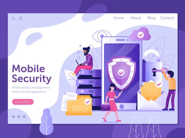 Banner Web de segurança móvel e proteção de firewall —  Vetores de Stock