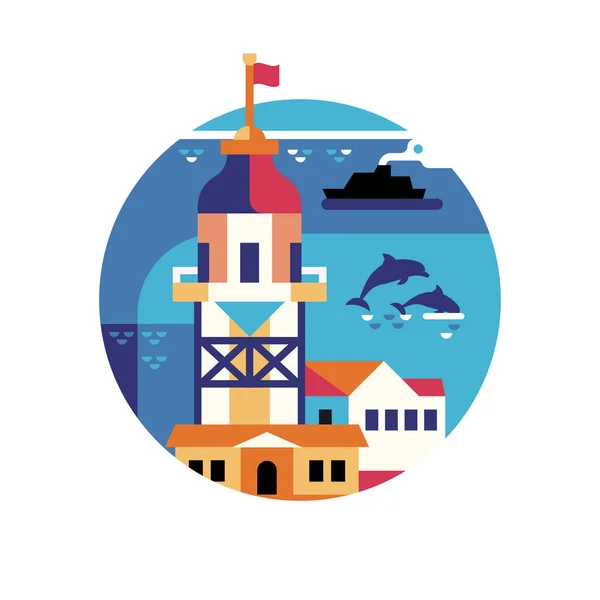 Maiden Tower Istanbul Travel Icon in een appartement — Stockvector