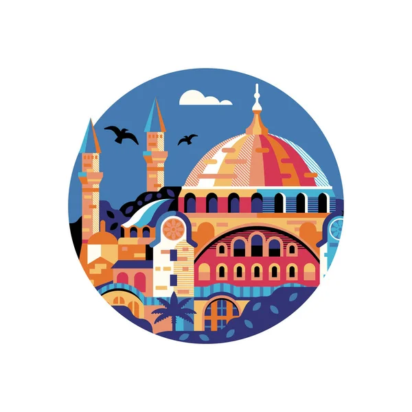 Istanbul Hagia Sophia Cirkel Pictogram in Vlak — Stockvector