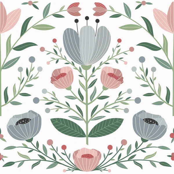 Botanical Pattern with Meadow Flowers and Plants — Vector de stock