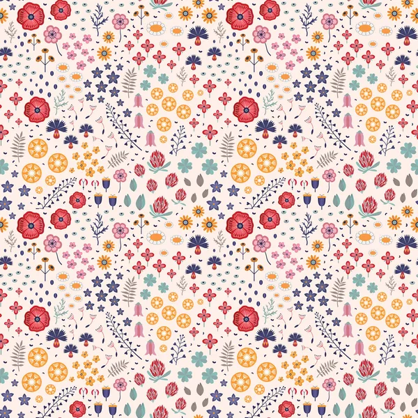 Meadow Weeds and Flowers Botanical Pattern — стоковый вектор