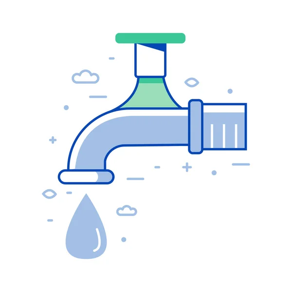 Pure Water Saving Icon with Tap in Line Art — Stock Vector