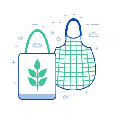 Yeniden Kullanılabilir Alışveriş Torbaları Sıfır Atık Hat Simgeleri