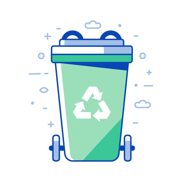 Ikon Recycle Line Sampah dengan Green Bin - Stok Vektor