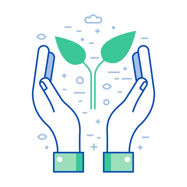 Planet Saving Icon with Hands Hold Plant — стоковий вектор