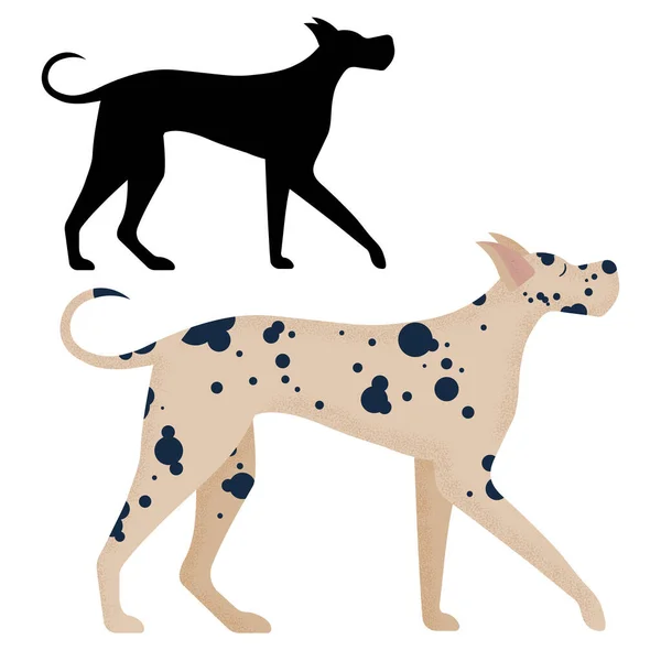 Большая датская порода собак в мультфильме и очертаниях — стоковый вектор