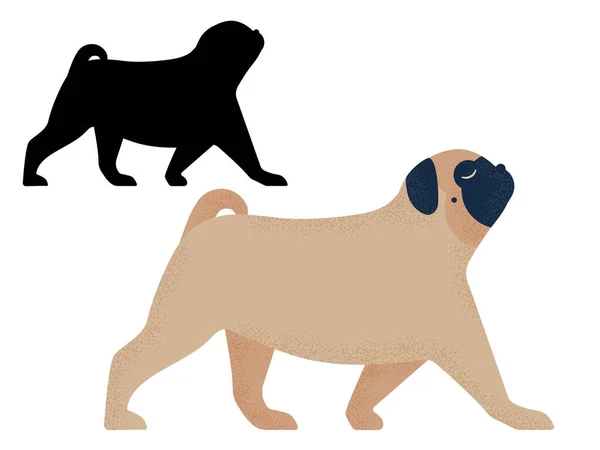 Pug Dog Breed in Cartoon and Outline — Stok Vektör