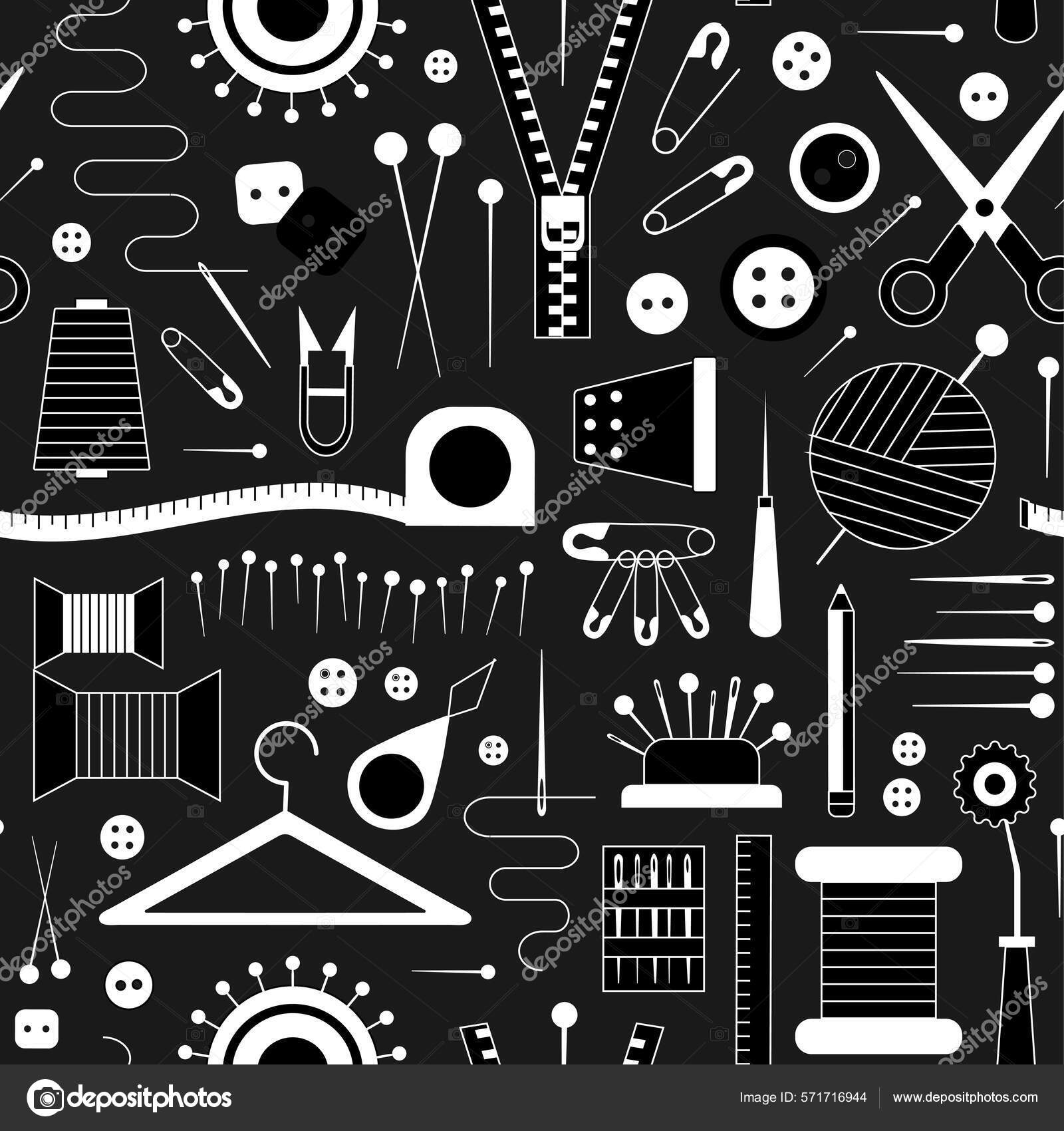 Sewing Hobby Tools and Supplies Outline Pattern Stock Vector