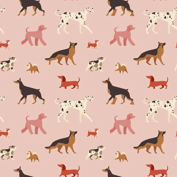 Most Popular Dog Breeds Seamless Pattern Ornament Poodle German Shepherd — Stockvector